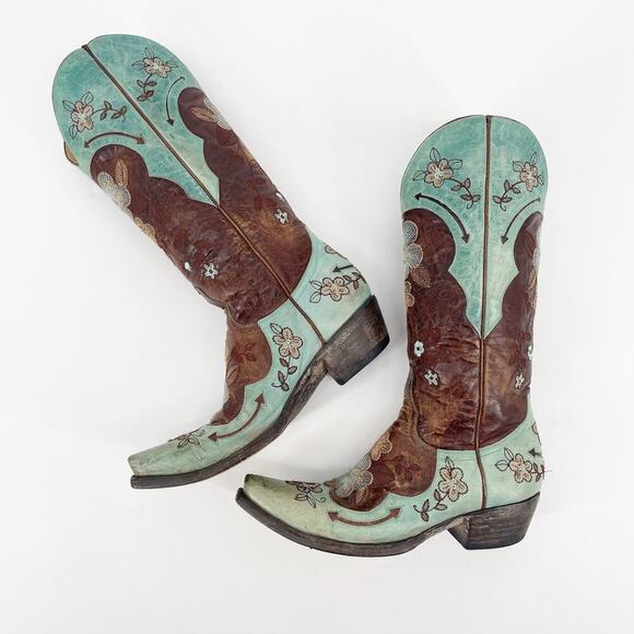Old Gringo Bonnie Turquoise Brown Leather Floral Cowgirl Western Boot size 6.5 - Picture 4 of 10